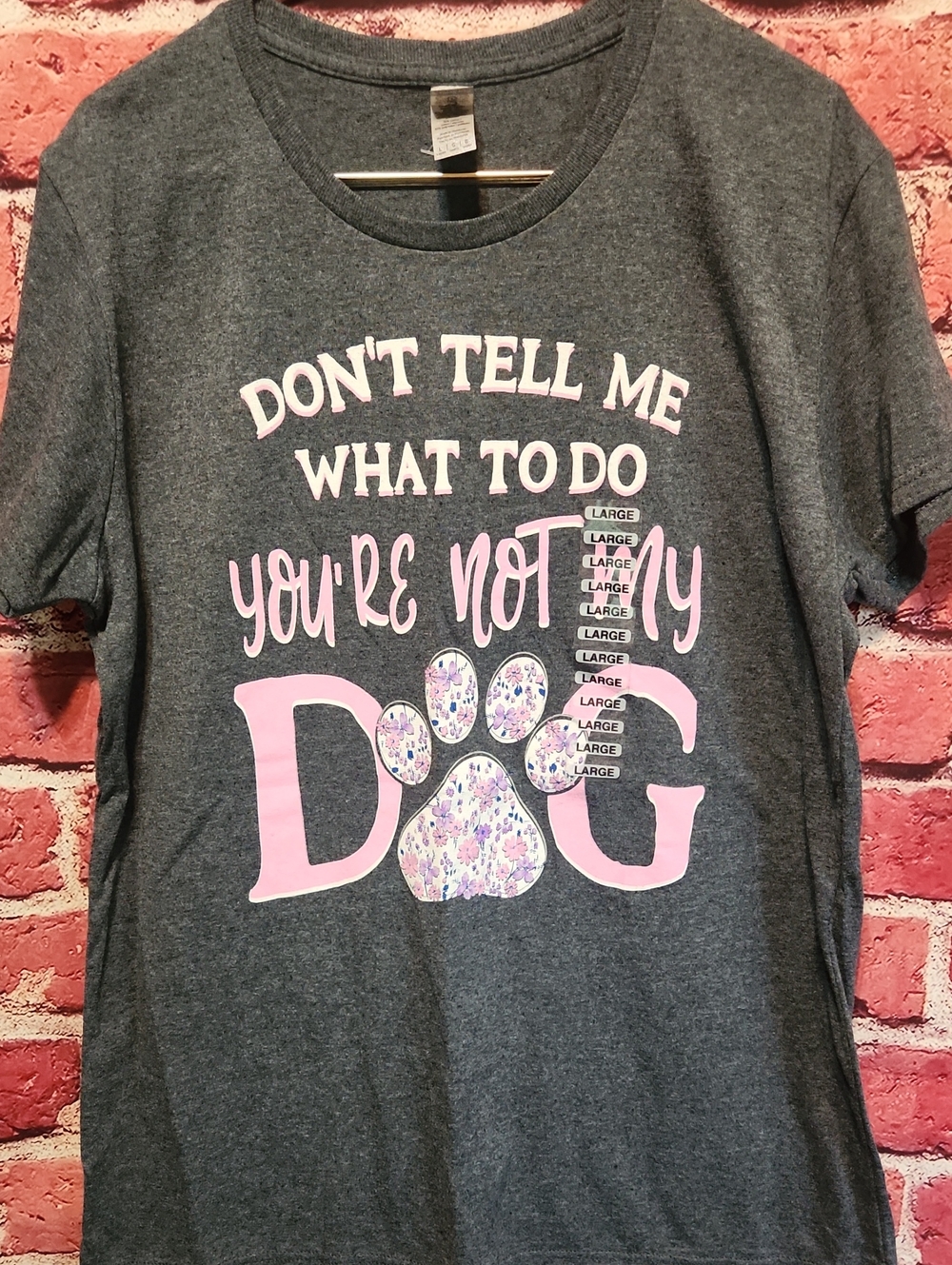 Gildan Dark Gray Tee with Pink Floral Paw Graphic